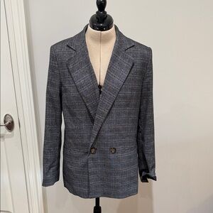 Mango Grey Plaid Long Blazer Jacket Coat M